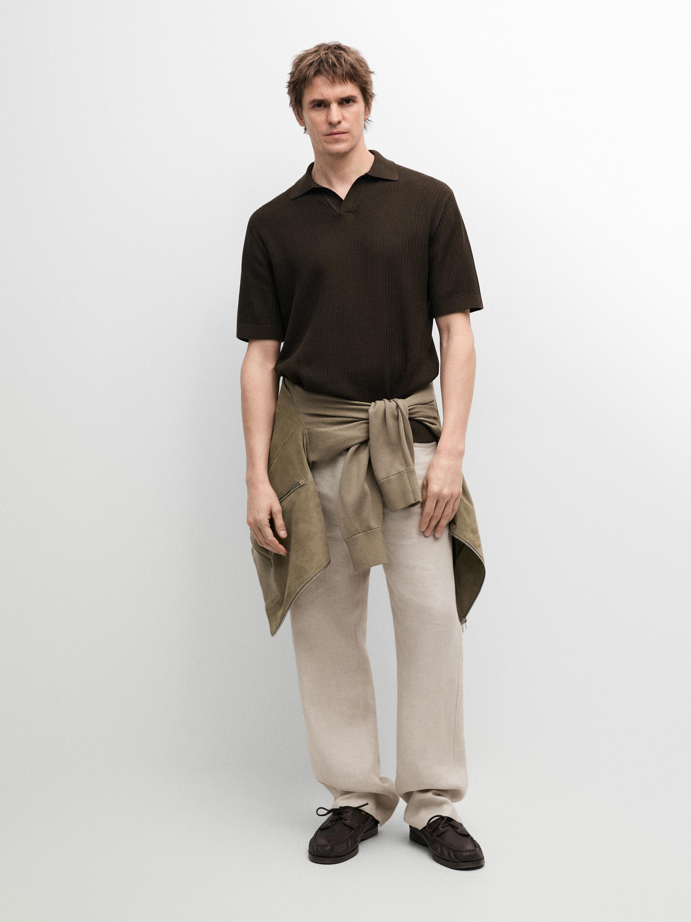 Regular fit cotton knit polo shirt